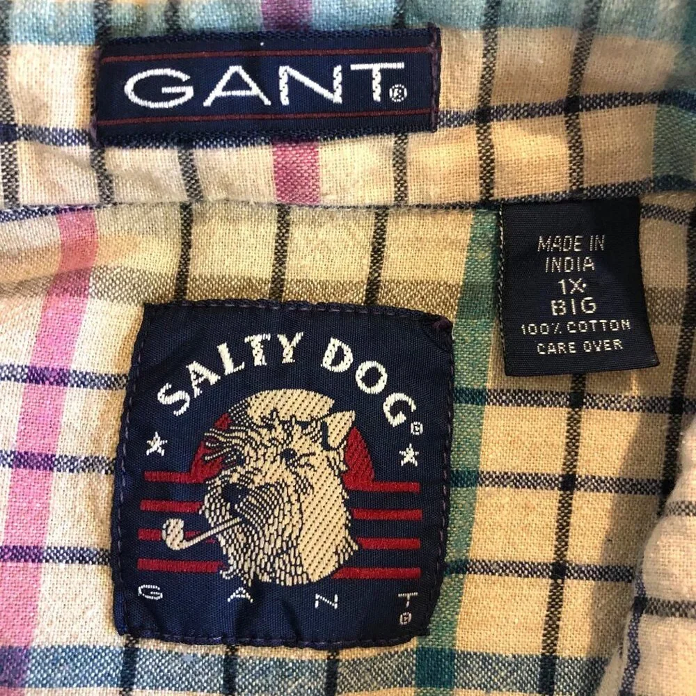Salty Dog by Gant Plaid Short Sleeve Button Up Shirt Men's Size 1X Big - Picture 9 of 9